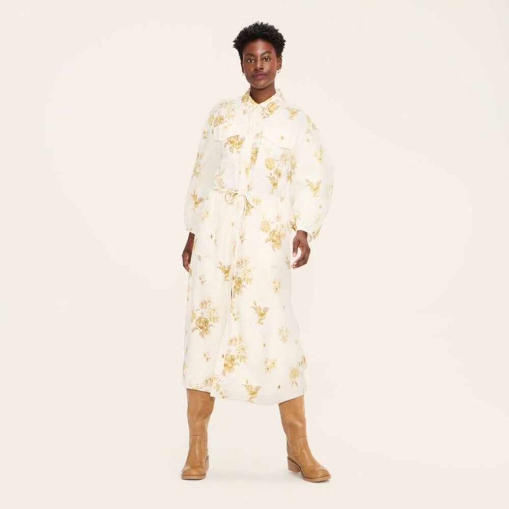 Women's Floral Long Sleeve Utility Midi Shirt Dress - Woolrich Cream S